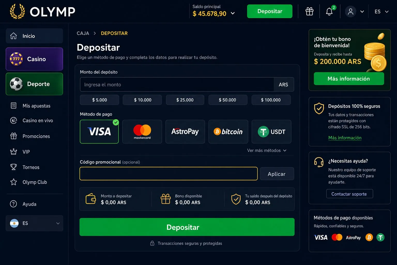 Código promocional Olimp Casino: cómo se aplica en la caja