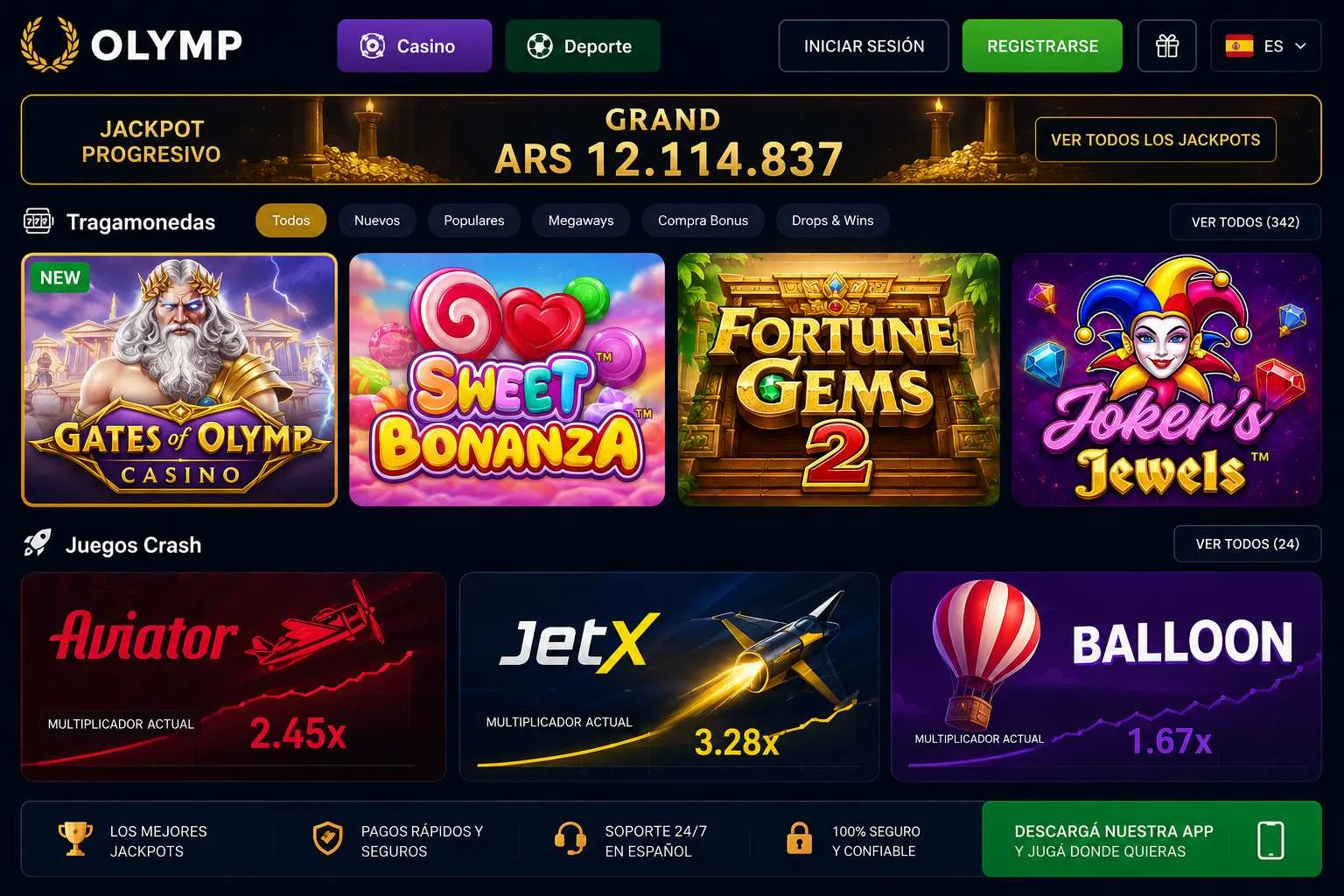 Olimp Casino tragamonedas y crash en el catálogo