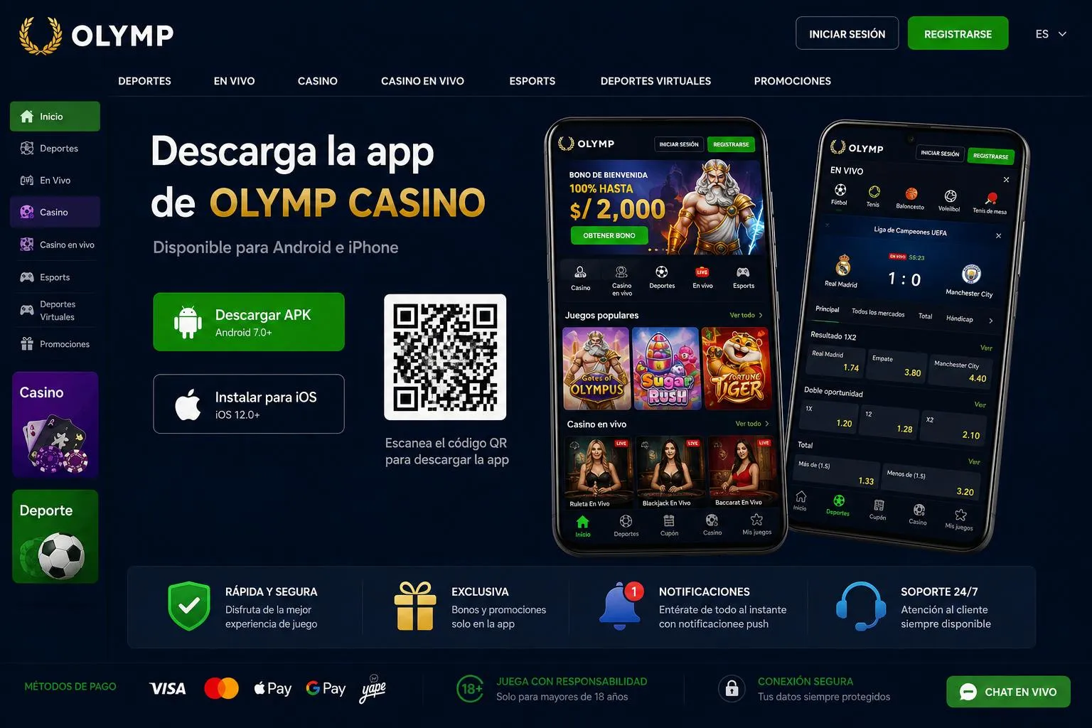 App de Olimp Casino: instalación en Android e iPhone
