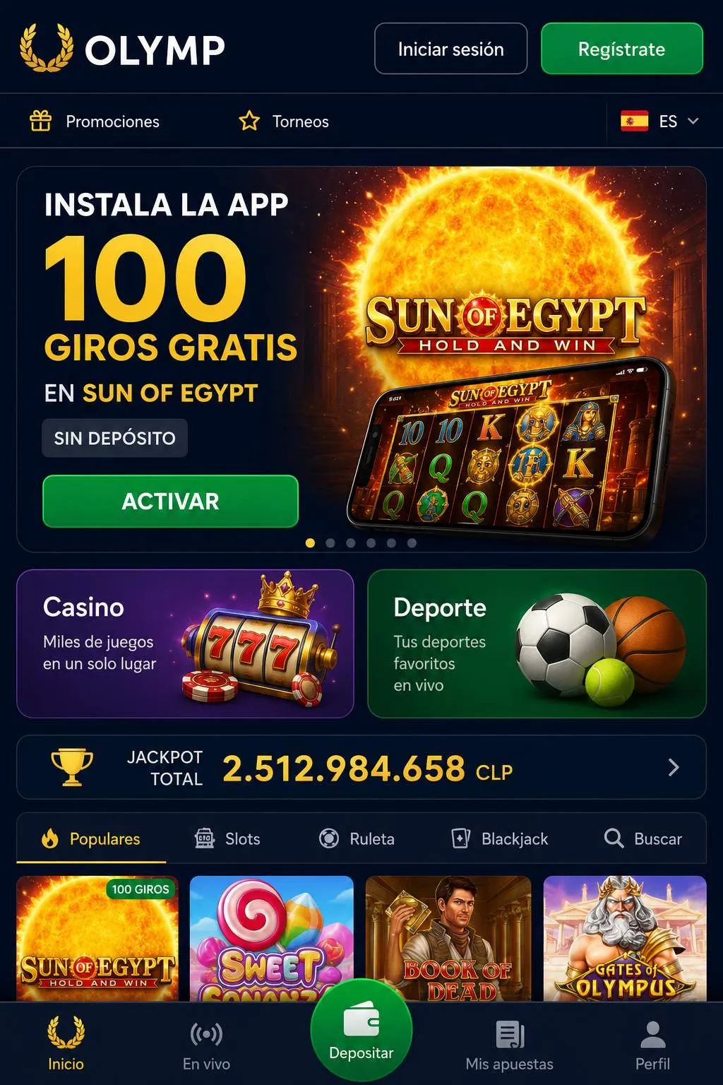 Bono exclusivo por instalar la app Olimp Casino